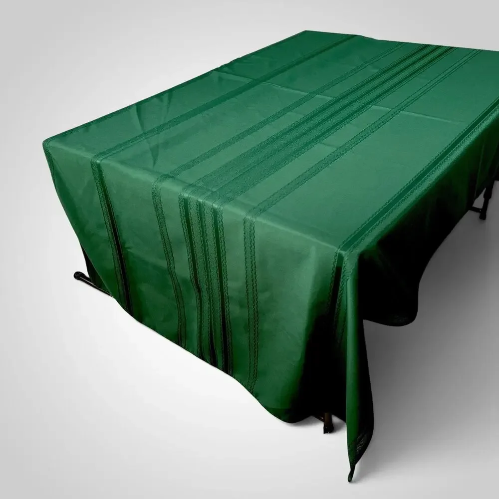 Green Tablecloth 87x43 Rectangular Polyester Woven Stripe Festive Dining Event